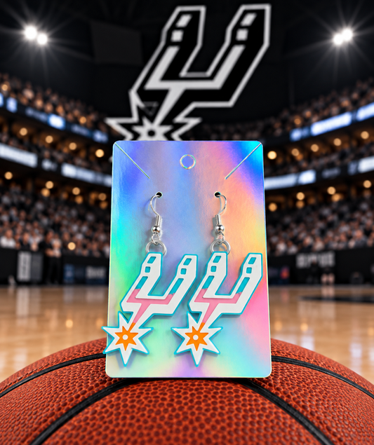 Spurs White Retro Logo Earrings